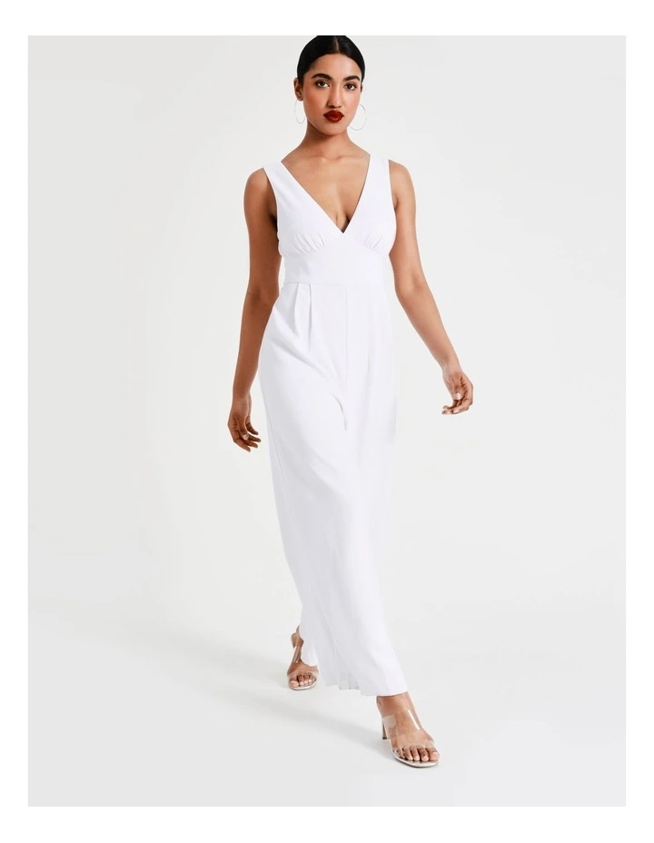 Wide Leg V-Neck Recycled Blend Jumpsuit In White 7 Wide Leg V-Neck Recycled Blend Jumpsuit In White - Image 5