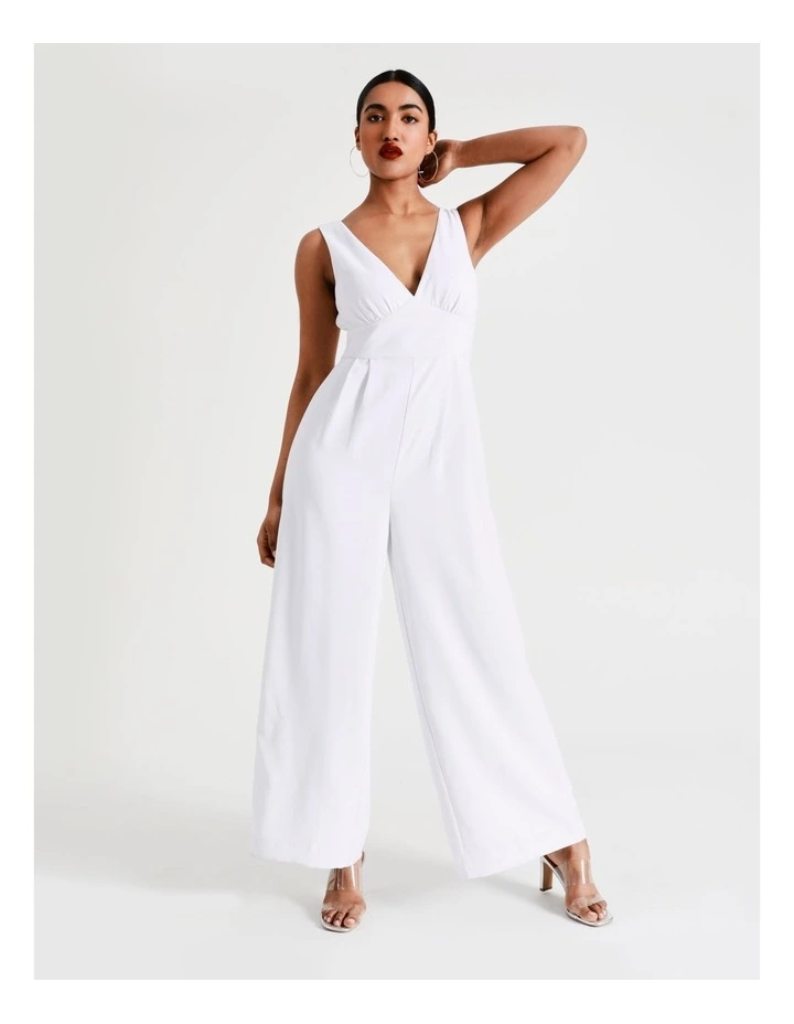 Wide Leg V-Neck Recycled Blend Jumpsuit In White 9 Wide Leg V-Neck Recycled Blend Jumpsuit In White - Image 7