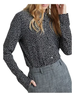 Oxford Poppy Spot Printed Shirt In Black