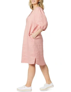 Button Placket Linen Dress In Mango Pink -Myer Fashion Store 937083340 3 720x928