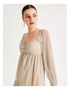 Metallic Plisse Babydoll Dress In Gold -Myer Fashion Store 938621440 3 720x928