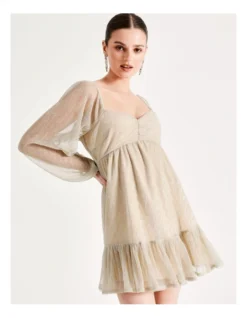 Metallic Plisse Babydoll Dress In Gold -Myer Fashion Store 938621440 4 720x928