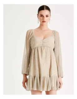 Metallic Plisse Babydoll Dress In Gold -Myer Fashion Store 938621440 5 720x928