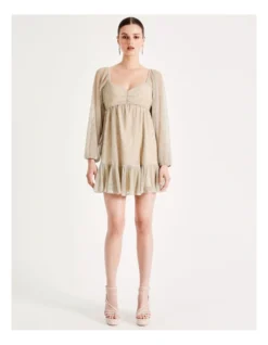 Metallic Plisse Babydoll Dress In Gold -Myer Fashion Store 938621440 6 720x928
