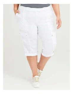 Castaway Cargo Crop Pant In White