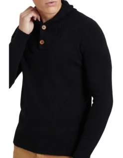 Oxford Jimmy Wool Rich Shawl Neck Knit In Black -Myer Fashion Store 938932660 4 720x928