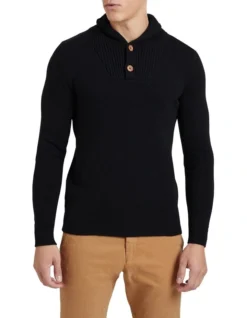 Oxford Jimmy Wool Rich Shawl Neck Knit In Black -Myer Fashion Store 938932660 5 720x928
