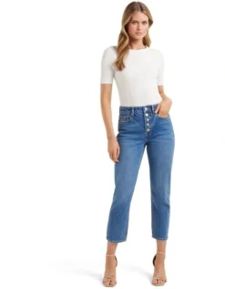 Forever New Eden Mid Rise Button Front Slim Jean In Blue -Myer Fashion Store 939310750 5 720x928