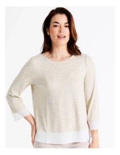 Regatta Sustainable Viscose Blend 3/4 Sleeve Tee In Neutral/Ivory Animal Geo Print -Myer Fashion Store 940147120 4 720x928