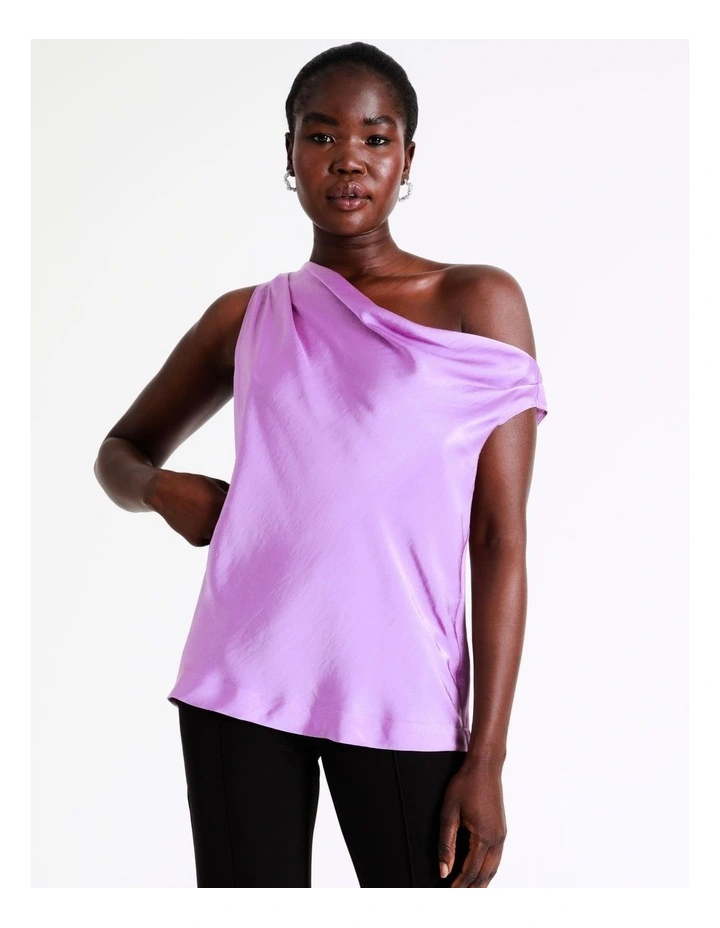 Satin One Shoulder Top In Lilac 4 Satin One Shoulder Top In Lilac - Image 2