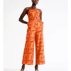 Organic Linen Belted Jumpsuit In Orange Palm -Myer Fashion Store 942228910 1 720x928