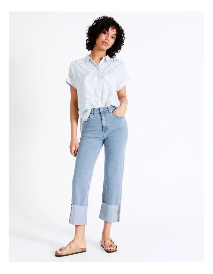 High Waist Turnback Cuff Cropped Jean In Mid Blues 3 High Waist Turnback Cuff Cropped Jean In Mid Blues
