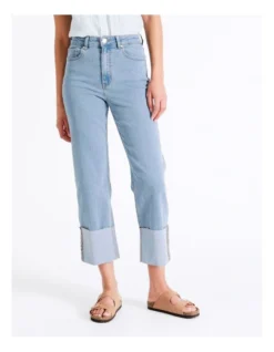 High Waist Turnback Cuff Cropped Jean In Mid Blues 11 High Waist Turnback Cuff Cropped Jean In Mid Blues -Myer Fashion Store 942418810 3 720x928