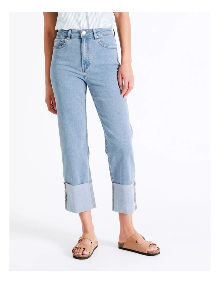 High Waist Turnback Cuff Cropped Jean In Mid Blues 5 High Waist Turnback Cuff Cropped Jean In Mid Blues - Image 3