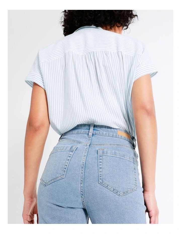 High Waist Turnback Cuff Cropped Jean In Mid Blues 6 High Waist Turnback Cuff Cropped Jean In Mid Blues - Image 4