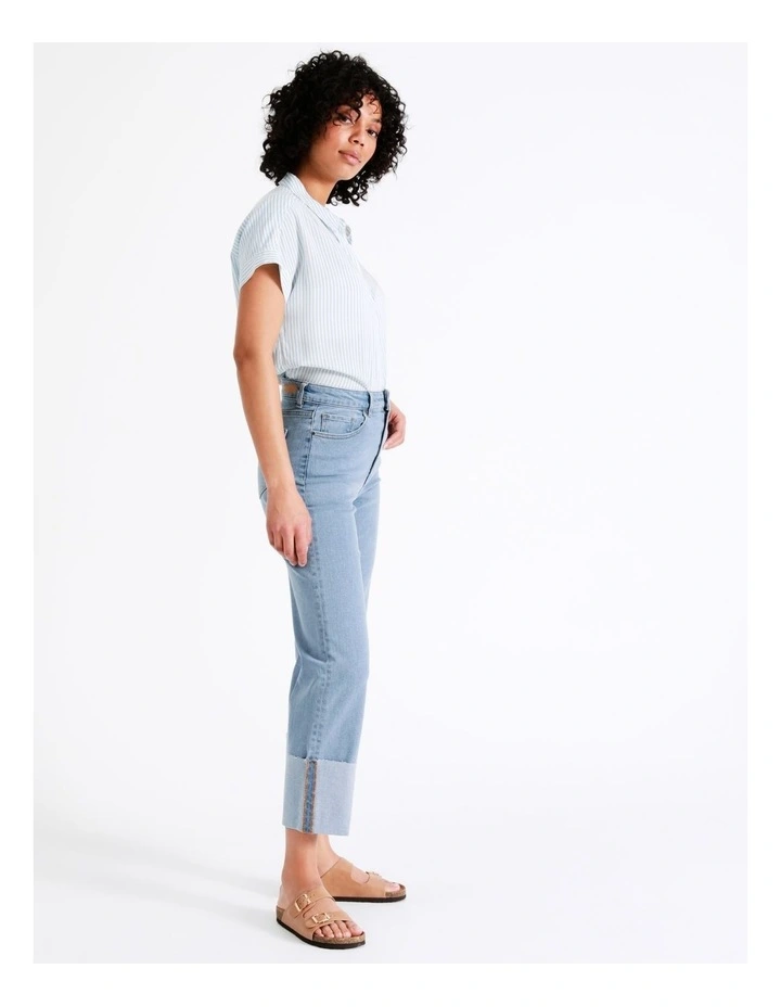 High Waist Turnback Cuff Cropped Jean In Mid Blues 7 High Waist Turnback Cuff Cropped Jean In Mid Blues - Image 5