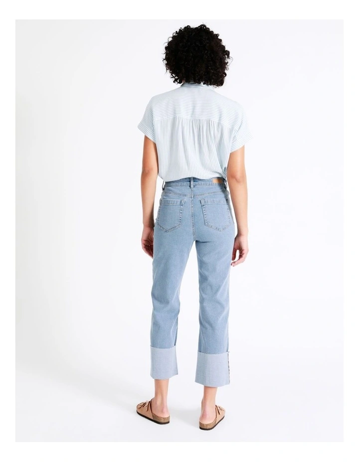 High Waist Turnback Cuff Cropped Jean In Mid Blues 8 High Waist Turnback Cuff Cropped Jean In Mid Blues - Image 6