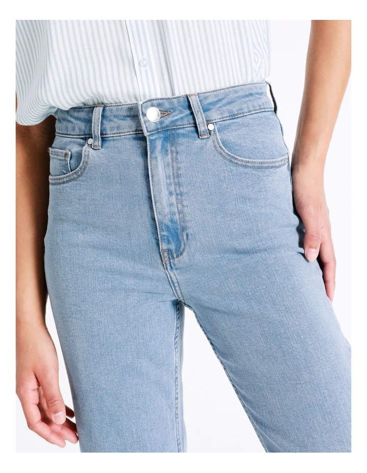High Waist Turnback Cuff Cropped Jean In Mid Blues 9 High Waist Turnback Cuff Cropped Jean In Mid Blues - Image 7