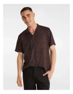 Spiffy Viscose Print Shirt In Brown