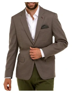 Brooksfield Houndstooth Blazer In Brown