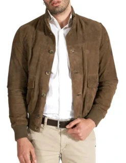 Suede Leather Button Bomber Jacket -Myer Fashion Store 943965460 3 720x928