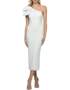 Pearl One Shoulder Midi In White