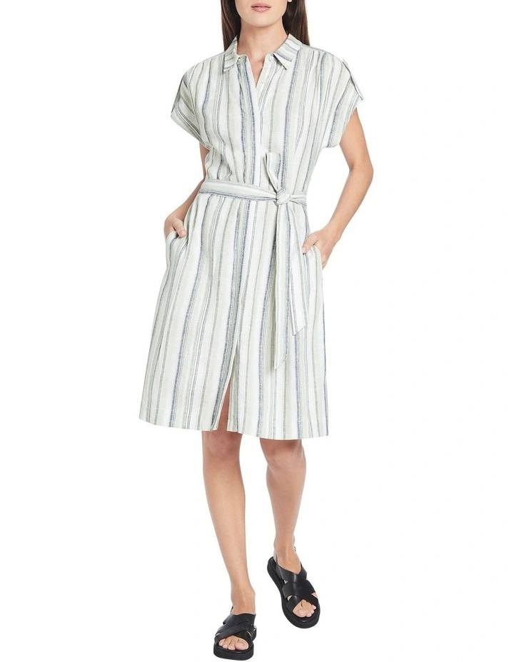 Mylana Linen Shirt Dress In Green Multi 3 Mylana Linen Shirt Dress In Green Multi