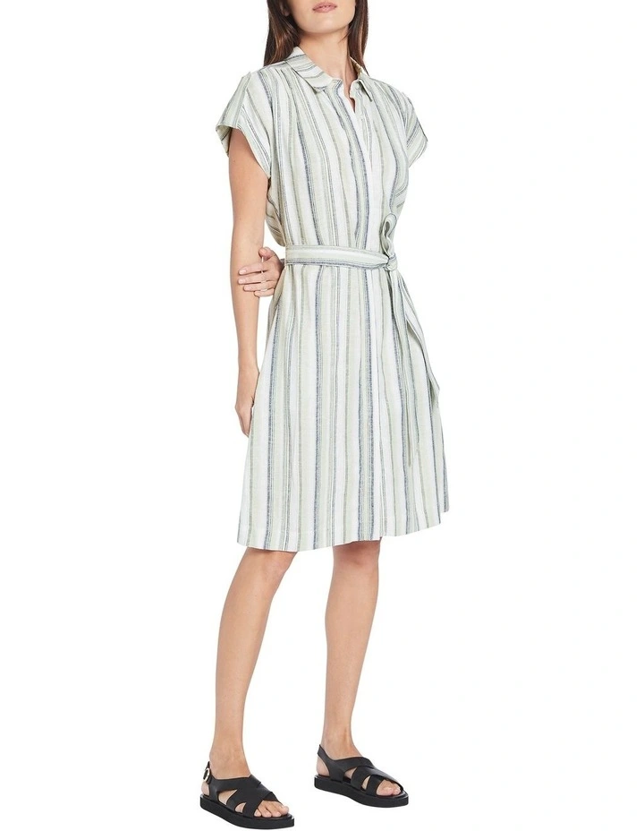 Mylana Linen Shirt Dress In Green Multi 4 Mylana Linen Shirt Dress In Green Multi - Image 2