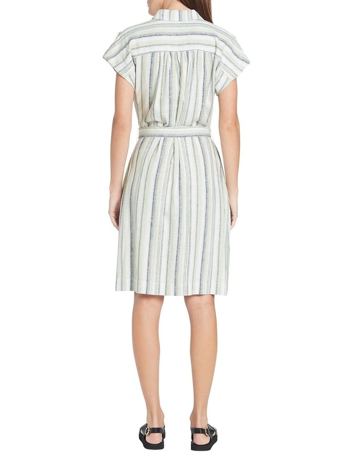 Mylana Linen Shirt Dress In Green Multi 5 Mylana Linen Shirt Dress In Green Multi - Image 3