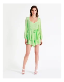 Recycled Flouncy Sweetheart Playsuit In Lime