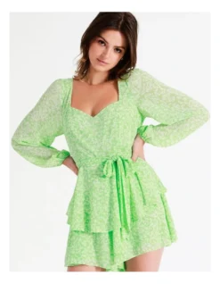 Recycled Flouncy Sweetheart Playsuit In Lime -Myer Fashion Store 945490420 3 720x928
