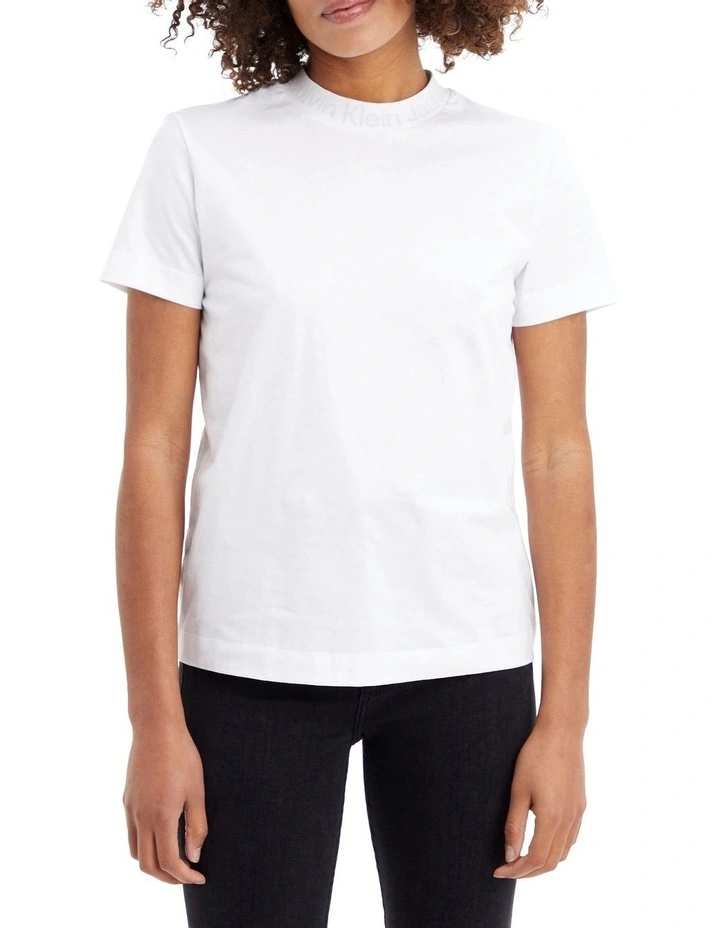 Calvin Klein Jeans Neck Logo Jacquard Tee In White 4 Calvin Klein Jeans Neck Logo Jacquard Tee In White - Image 2