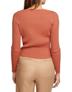 Oxford Petra Crop Rib Cardigan In Peach Bronze -Myer Fashion Store 947346130 3 720x928