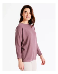 Regatta Sustainable Viscose Magyar 3/4 Sleeve Jumper With Exposed Sleeve Seam In Eggplant -Myer Fashion Store 947536300 4 720x928