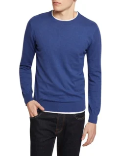 Oxford Crew Neck Cotton Cashmere Pullover In Blue