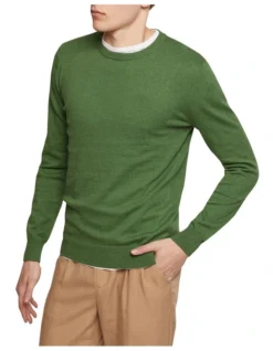 Oxford Crew Neck Cotton Cashmere Pullover In Green -Myer Fashion Store 948169450 2 720x928