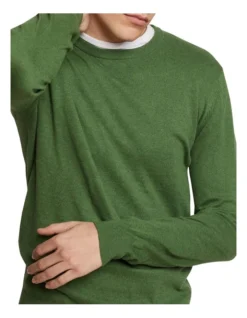 Oxford Crew Neck Cotton Cashmere Pullover In Green -Myer Fashion Store 948169450 4 720x928