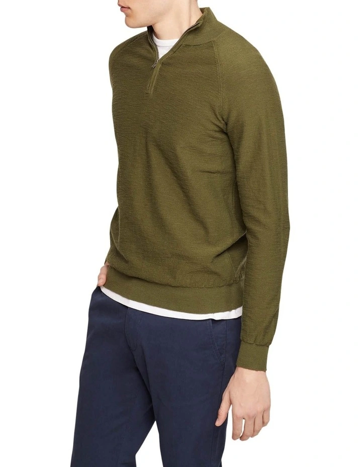 Oxford Bart Zip Neck Knit In Olive 3 Oxford Bart Zip Neck Knit In Olive