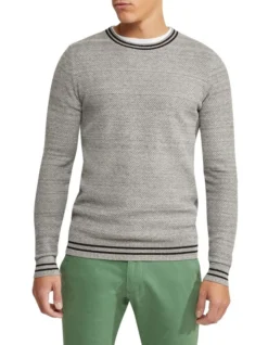 Oxford Jack Textured Cotton Tipping Knit In Grey