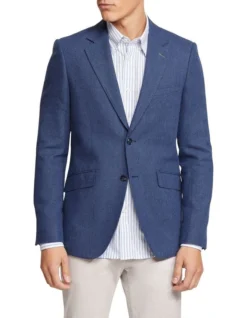 Oxford Blake Linen Cotton Blazer In Navy