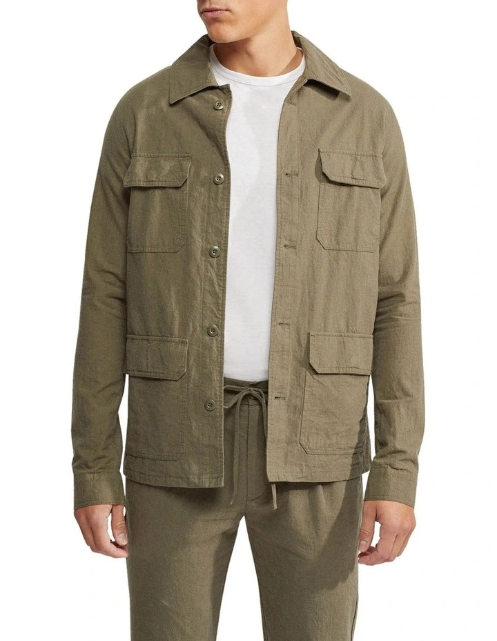 Oxford Alister Linen Cotton Overshirt In Olive 3 Oxford Alister Linen Cotton Overshirt In Olive