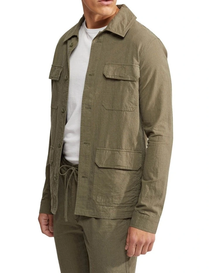 Oxford Alister Linen Cotton Overshirt In Olive 4 Oxford Alister Linen Cotton Overshirt In Olive - Image 2
