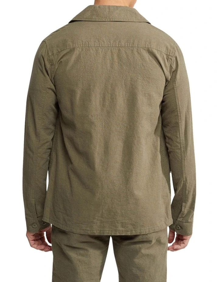 Oxford Alister Linen Cotton Overshirt In Olive 5 Oxford Alister Linen Cotton Overshirt In Olive - Image 3