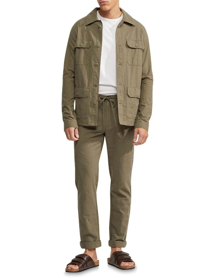 Oxford Alister Linen Cotton Overshirt In Olive 6 Oxford Alister Linen Cotton Overshirt In Olive - Image 4