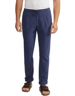 Oxford Fraser Linen Cotton Pullon Pants In Navy