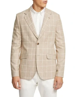 Oxford Blake Linen Cotton Checked Blazer In Natural