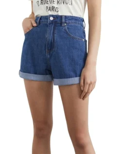 French Connection High Rise Denim Short In Blue