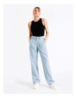 ONLY Gavin High Waisted Straight Cargo Jeans In Light Blue