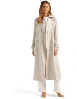 Forever New Sally Satin Trench In Champagne