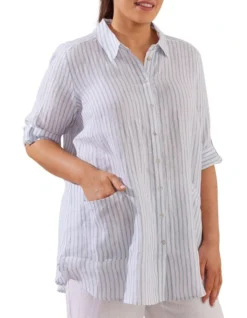 Scooped Linen Overshirt In Duck Egg -Myer Fashion Store 951174910 3 720x928